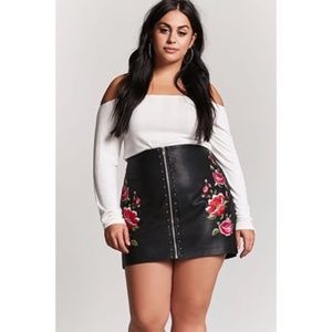 Forever 21 Embroidered Studs Faux Leather  Skirt
